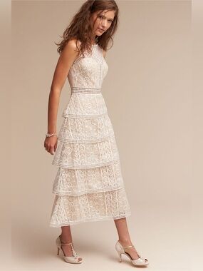 Anthropologie | etoile the Adeline Dres sleeveless Tiered Lace Midi in Cream